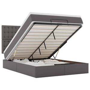 vidaXL Ottoman r&uacute;mgrind me&eth; d&yacute;nu Gr&aacute; 140x200cm gervi le&eth;ur