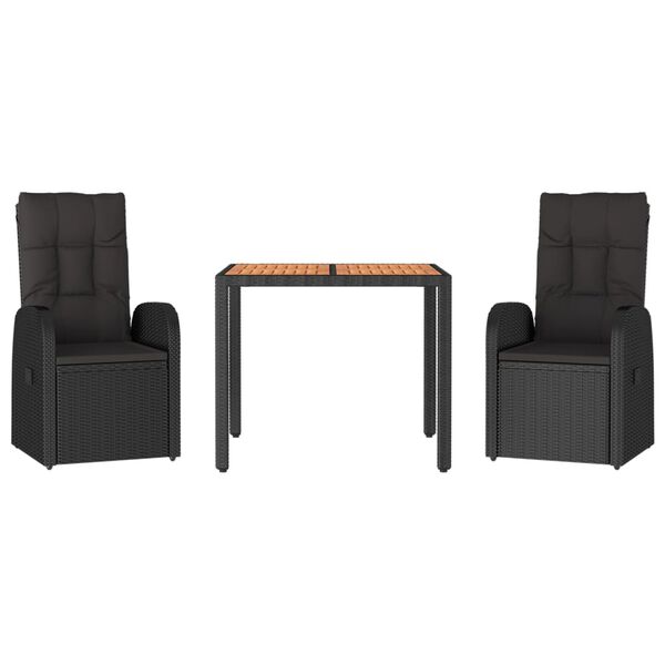 vidaXL 3 Hluta Gar&eth;bor&eth;stofusett me&eth; Sessum Svart P&oacute;l&yacute;rattan