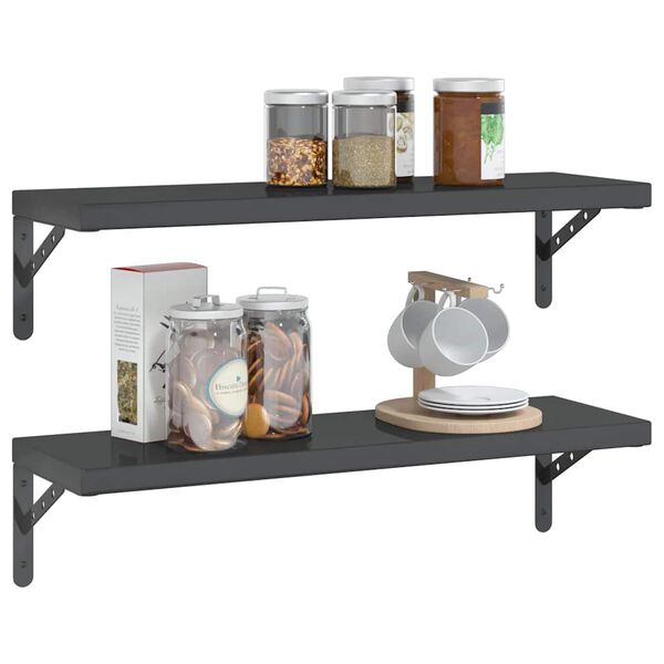 vidaXL Vegghillur 2 stk. 75x23,5x3 cm Svart Ry&eth;fr&iacute;tt St&aacute;l