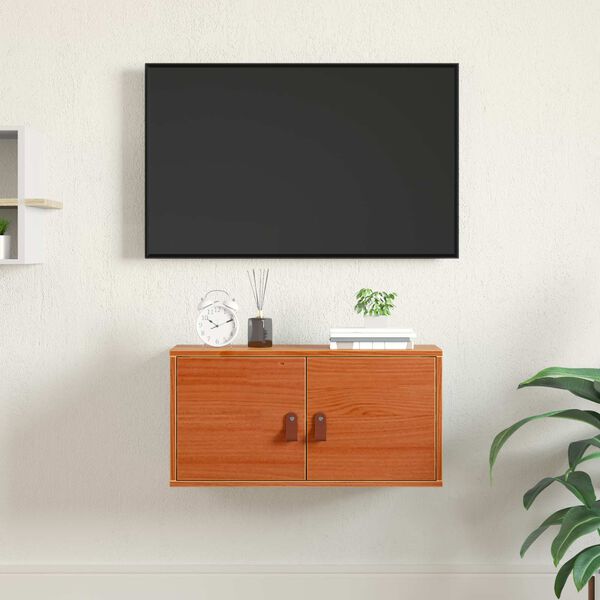 vidaXL Veggsk&aacute;pur me&eth; hillu Vaxbr&uacute;nn 60 x 30 x 30 cm Solid furuhikk