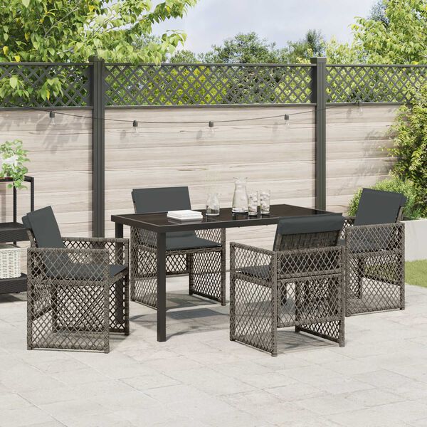 vidaXL Gar&eth;ur bor&eth;sett 5 pcs Gr&aacute;r p&oacute;l&yacute;rattan