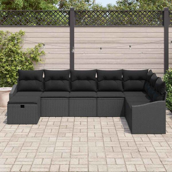 vidaXL Garðsófa sett 8 pcs Svartur 55 x 62 x 69 cm Poly rattan