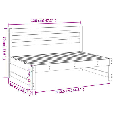 vidaXL Garðsófi Miðjueining 120x80 cm Svörrt Gegnheil Fura