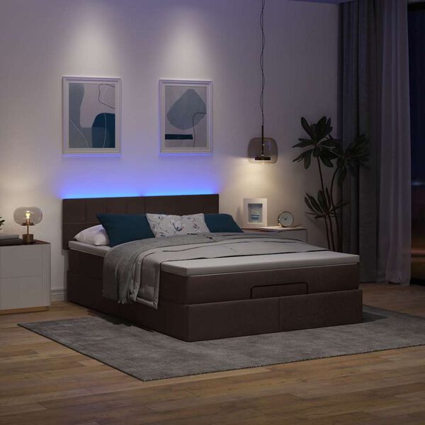 vidaXL Ottoman r&uacute;m me&eth; d&yacute;nu & LED d&ouml;kkbr&uacute;nt 140x190 cm Efni