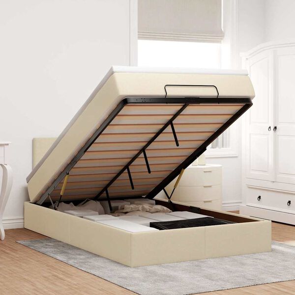 vidaXL Ottoman r&uacute;m me&eth; d&yacute;nu & LED krem 120x190cm Efni