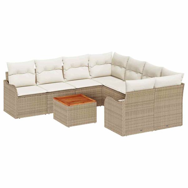 vidaXL Gar&eth;s&oacute;fa sett me&eth; geymslu 9 pcs Beige og krem p&oacute;l&yacute;rattan