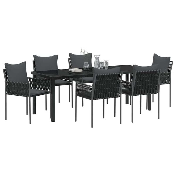 vidaXL Gar&eth;ur bor&eth;sett 7 pcs Svartur og gr&aacute;r PE rattan