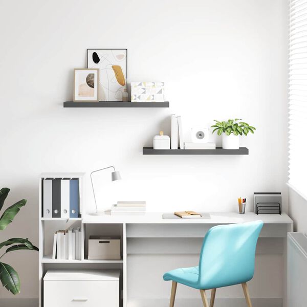 vidaXL Vegghengdar Hillur 2 stk. H&aacute;glans Gr&aacute;ar 80x23,5x3,8 cm MDF