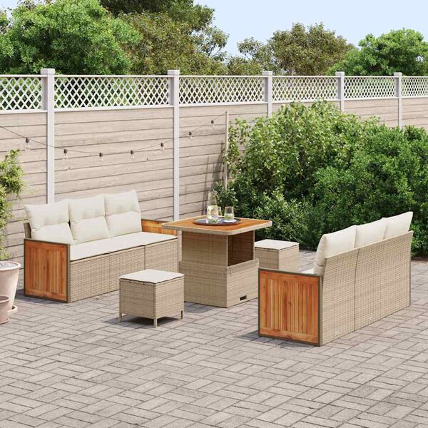 vidaXL Gar&eth;s&oacute;fa sett me&eth; p&uacute;&eth;i 11 pcs Beige og krem p&oacute;l&yacute;rattan