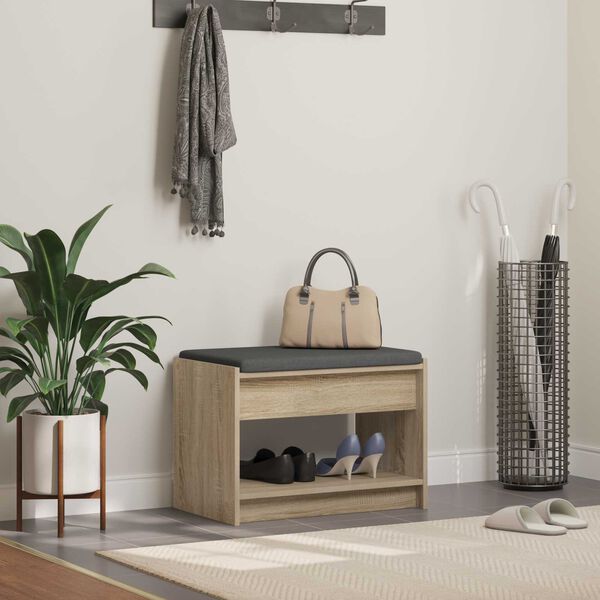 vidaXL Hallarbekk Sonoma Eik 63 x 38 x 45 cm Virkur tr&eacute; og d&uacute;kur