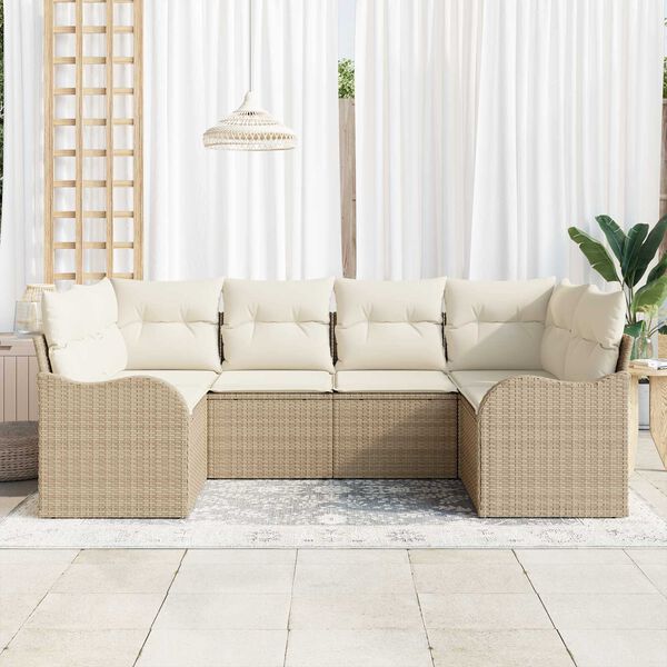vidaXL Gar&eth;s&oacute;fa sett me&eth; p&uacute;&eth;i 6 pcs beige and white Poly rattan