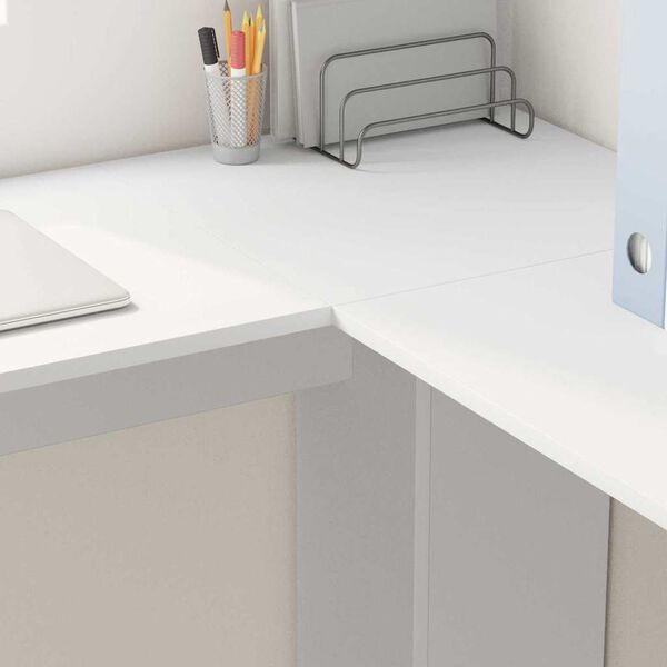 vidaXL Horni skrifborð með geymslu með hillu Hvítt 140 x 113,5 x 75 cm