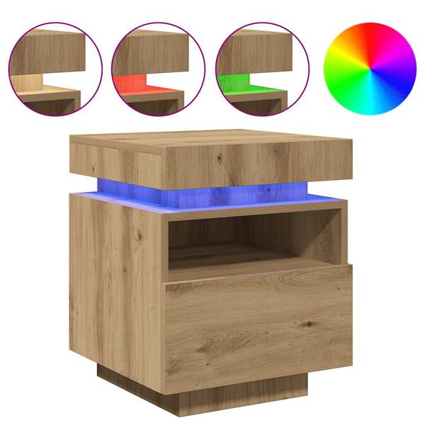 vidaXL n&aacute;ttbor&eth;ssk&aacute;par me&eth; LED lj&oacute;sum 2 stk Artisan Oak 40x39x48,5 cm