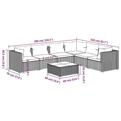 vidaXL 7 Hluta Garðhúsgagnasett með Sessum Pólýrattan Brúnt