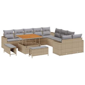vidaXL Gar&eth;s&oacute;fa sett me&eth; p&uacute;&eth;i 17 pcs Beige og lj&oacute;sgr&aacute;r p&oacute;l&yacute;rattan