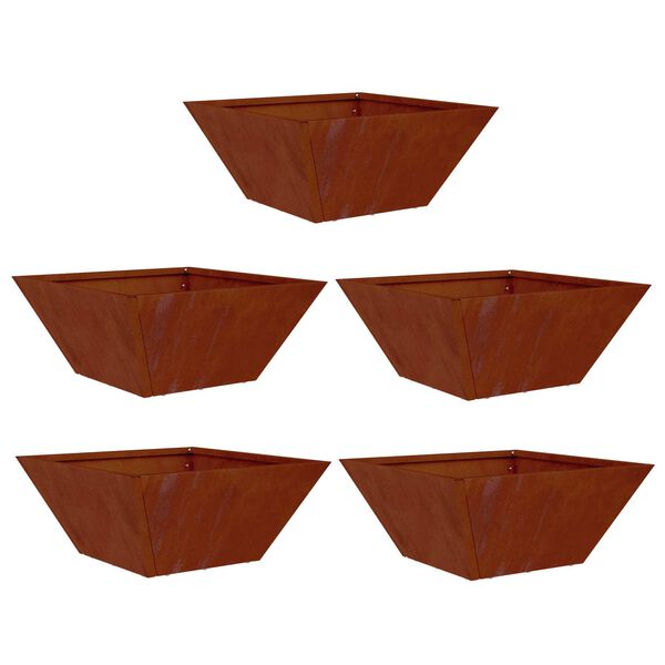 vidaXL Gar&eth;pl&ouml;ntukassi 5 pcs Rusty 35 x 35 x 15 cm Ve&eth;ra&eth; st&aacute;l