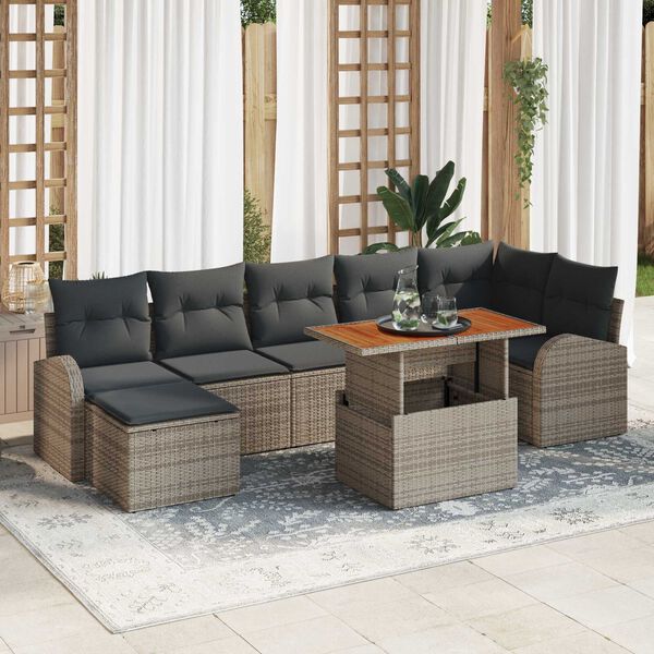 vidaXL Gar&eth;s&oacute;fa sett me&eth; geymslu 8 pcs Gr&aacute;r Poly rattan