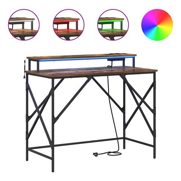 vidaXL Skrifbor&eth; me&eth; hillu Rau&eth;-eik 120 x 79 x 86,5 cm Samsettur vi&eth;ur