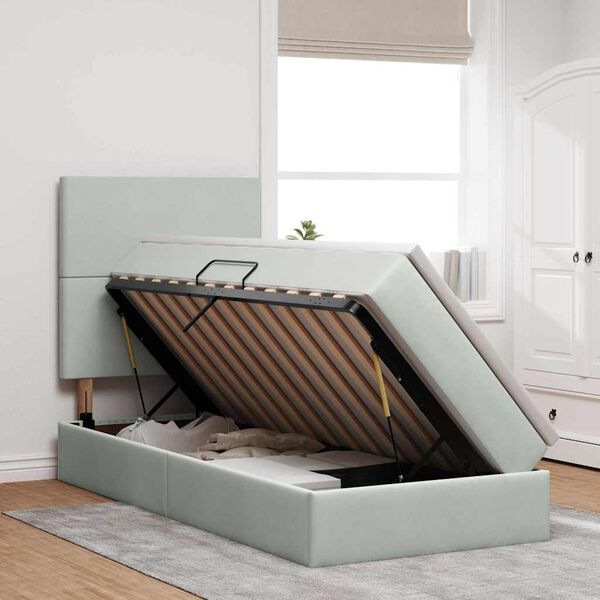 vidaXL R&uacute;m me&eth; geymslur&yacute;mi og LED me&eth; d&yacute;nu Lj&oacute;sgr&aacute;r 90 x 190 cm Flauel