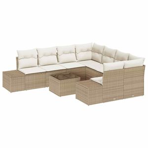 vidaXL Gar&eth;s&oacute;fa sett me&eth; p&uacute;&eth;i 9 pcs Beige og krem p&oacute;l&yacute;rattan