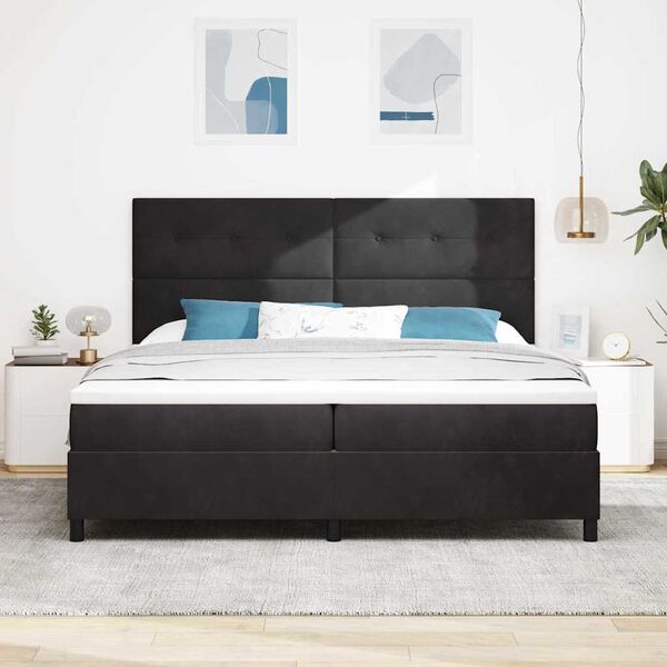 vidaXL LED Box Spring R&uacute;m me&eth; d&yacute;nu Svart 200 x 200 cm Flauel