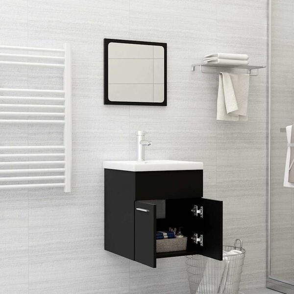 804774 vidaXL 2 Piece Bathroom Furniture Set Black Chipboard
