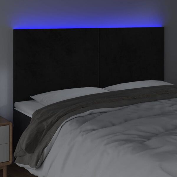 vidaXL LED h&ouml;fu&eth;gafl Svart 200x5x118/128 cm Flauel
