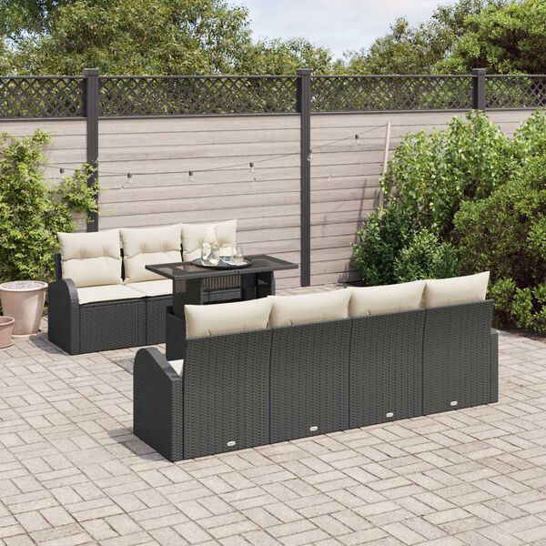 vidaXL Gar&eth;s&oacute;fa sett me&eth; p&uacute;&eth;i 8 pcs Svartur Poly rattan