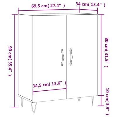 vidaXL Skenkur Grár Sonoma Eik 69,5x34x90 cm Samsettur Viður