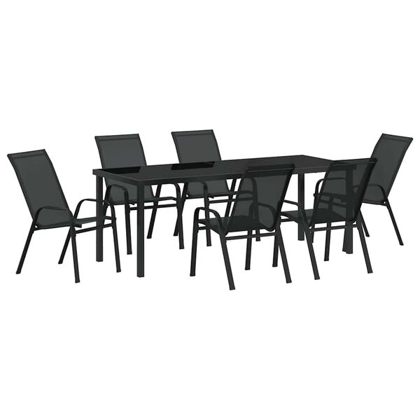 vidaXL Gar&eth;ur bor&eth;sett 7 pcs Svartur Duftlita&eth;ur st&aacute;l