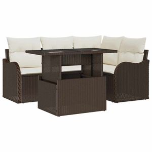vidaXL Utandyra m&aacute;lt&iacute;fusett me&eth; p&uacute;&eth;i 5 pcs Br&uacute;nn Poly rattan