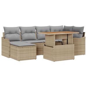vidaXL Gar&eth;s&oacute;fa sett me&eth; geymslu 7 pcs Drapplita&eth;ur Poly rattan