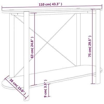 vidaXL Veggborð Hvítt 110x38x75 cm Samsettur Viður