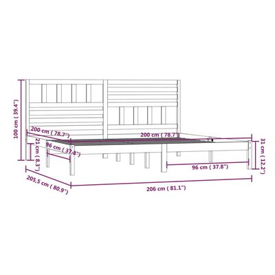 vidaXL Rúmgrind án Dýnu Hvít 200x200 cm Gegnheil Fura