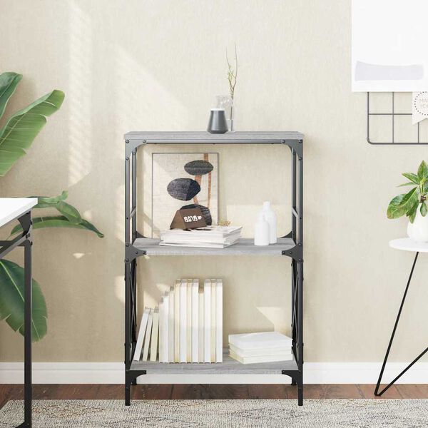 vidaXL B&oacute;kahilla me&eth; 3 Hillum Gr&aacute;r Sonoma 59x35x90,5cm Samsettur Vi&eth;ur