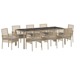 vidaXL Gar&eth;ur bor&eth;sett 9 pcs Drapplita&eth;ur p&oacute;l&yacute;rattan