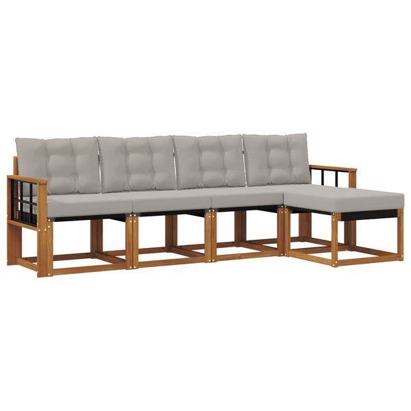 vidaXL &Uacute;ti s&oacute;fasett me&eth; p&uacute;&eth;i 5 pcs N&aacute;tt&uacute;rulegt og Lj&oacute;st Gr&aacute;tt