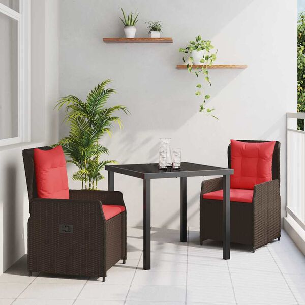 vidaXL Gar&eth;ur bor&eth;sett 3 pcs Br&uacute;nn Poly rattan