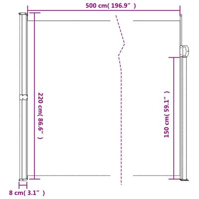 vidaXL Útdraganlegur Hliðarskjólveggur Brúngrátt 220x500 cm