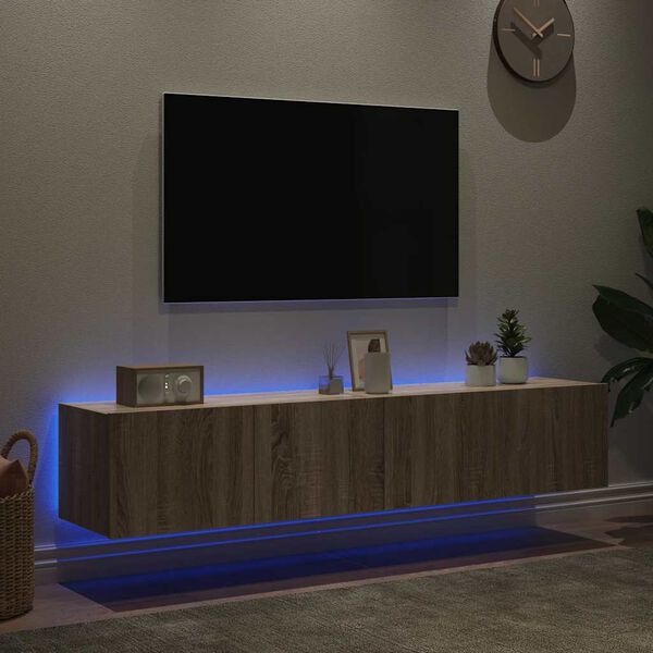vidaXL Sj&oacute;nvarpssk&aacute;par me&eth; LED Lj&oacute;sum 2 stk. Sonoma eik 80x35x31 cm
