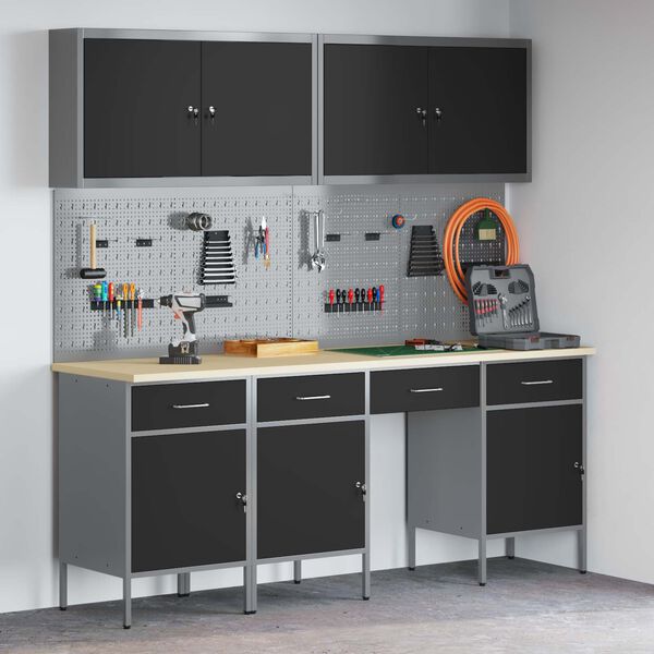 vidaXL Vinnusk&aacute;pur me&eth; sk&uacute;ffu 10 pcs Svartur Vinnslutr&eacute; og st&aacute;li