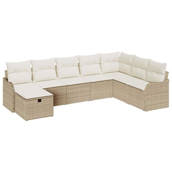 vidaXL S&oacute;fasett me&eth; p&uacute;&eth;i me&eth; geymslu 8 pcs Beige og krem p&oacute;l&yacute;rattan