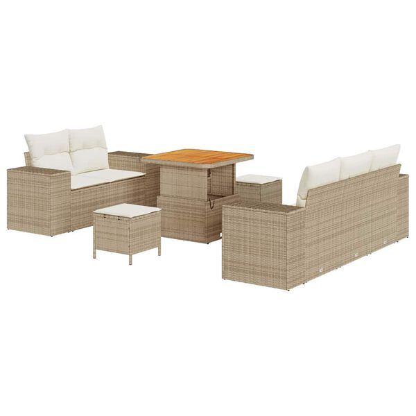 vidaXL Gar&eth;s&oacute;fa sett me&eth; p&uacute;&eth;i 8 pcs Beige og krem Poly Rattan