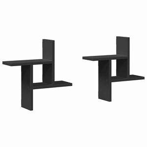 vidaXL Vegghillur 2 stk. Svartar 38x12x38 cm Samsettur Vi&eth;ur