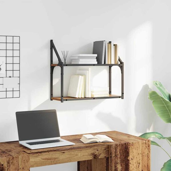 vidaXL Vegghylla Gamalt vi&eth;ur 60 x 21 x 51 cm Samsettur vi&eth;ur