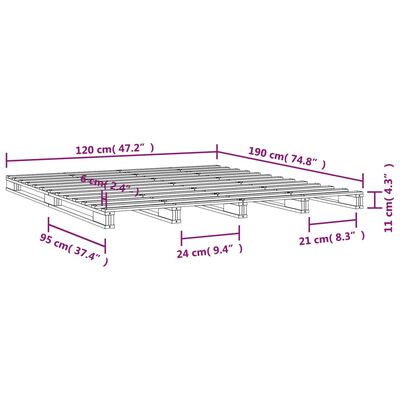 vidaXL Rúmgrind Grá 120x190 cm Gegnheil Fura 4FT Lítil Tvíbreið