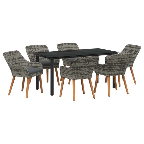 vidaXL Garður borðsett með púði 7 pcs Grár pólýrattan