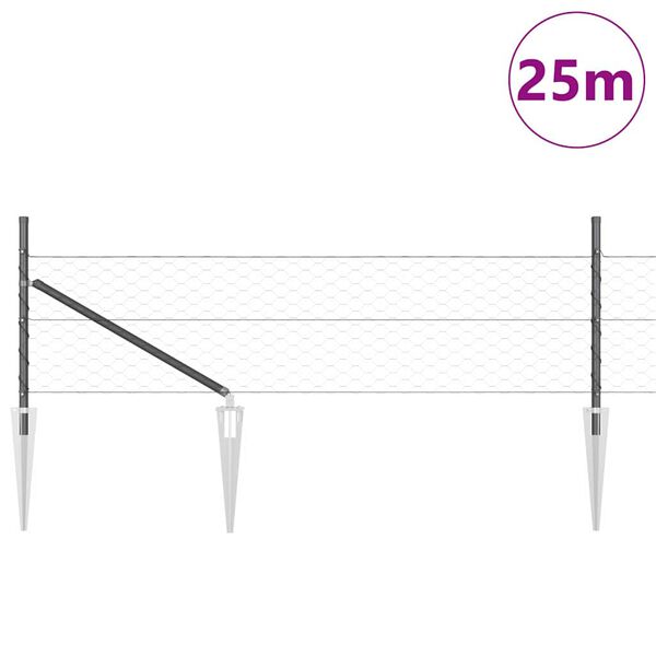 vidaXL Gir&eth;ingarp&oacute;stur Gr&aacute;r 25 x 0,8 m (50 mm net) St&aacute;l og PVC