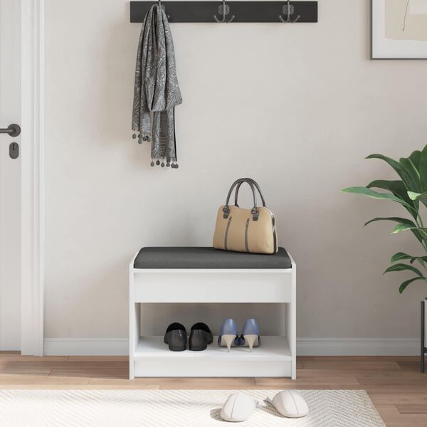 vidaXL Hallarbekk me&eth; p&uacute;&eth;i Hv&iacute;t 63 x 38 x 45 cm Virkur tr&eacute; og d&uacute;kur