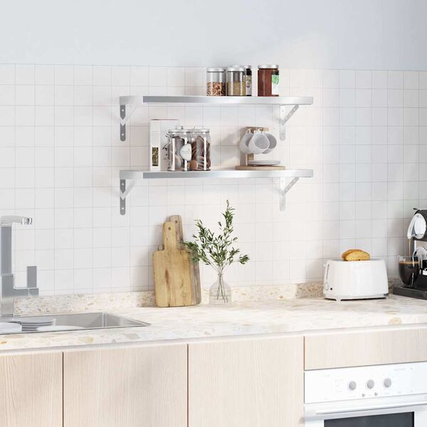 vidaXL Vegghillur 2 stk. 75x23,5 cm Silfurlita&eth; Ry&eth;fr&iacute;tt St&aacute;l